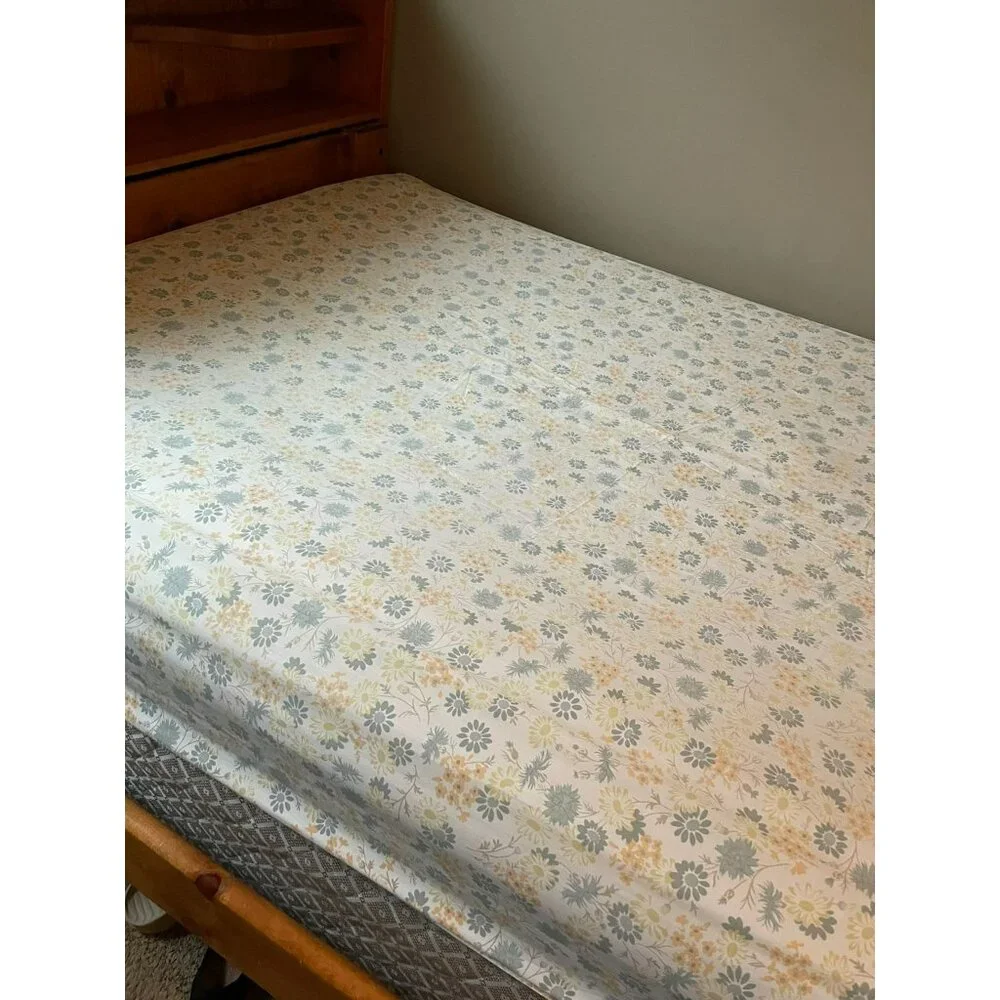 Vintage Full Size Sheet Set Used Blue Yellow Orange Floral 2 Piece